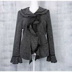 Beliza Blazer Women's Sz 12 Tweed Shaggy Ruffled Heather Black Lined